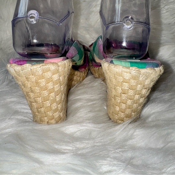 American Eagle Outfitters Pink and Green Wedge Sandals Espadrille Size 8 - Picture 3 of 9
